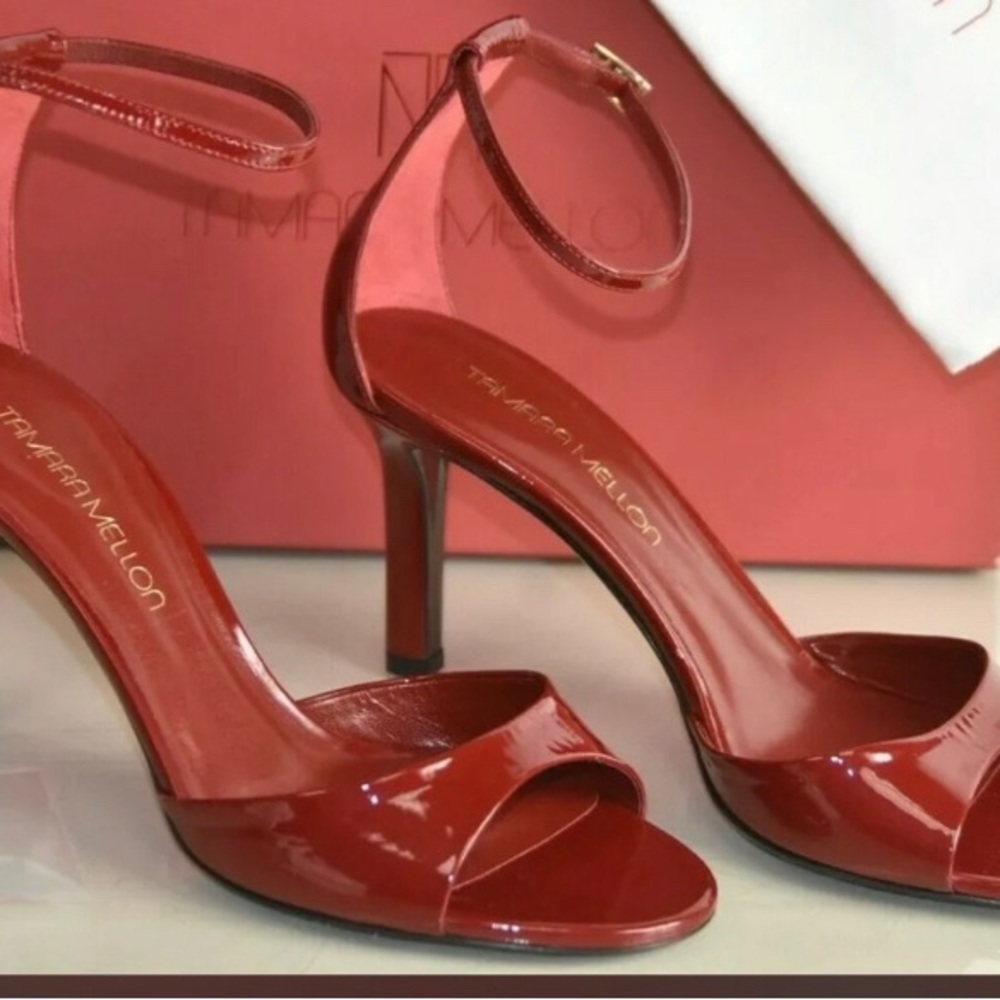 ISO Tamara Mellon Red Patent ankle strap sandal heels size 10 1/2 or 11 open toe